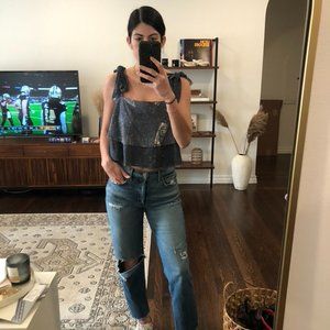 Sparkly blue bow tie top